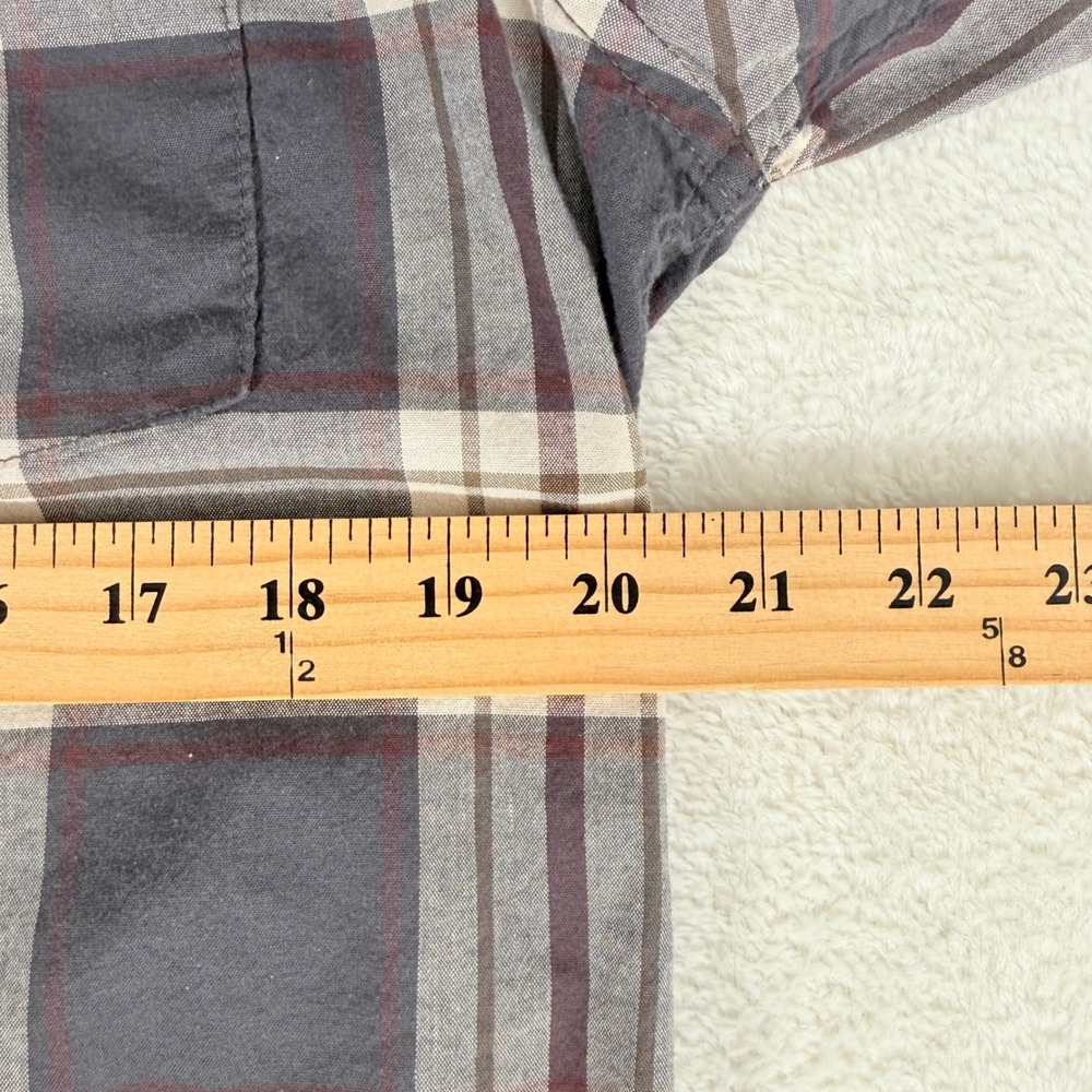 Mutual Weave Mens Large Plaid Button Down Shirt Grey Burgundy Long Sleeve Rugged - Picture 5 of 7